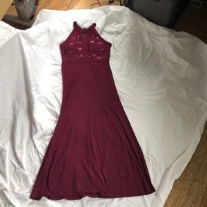 Long red evening gown